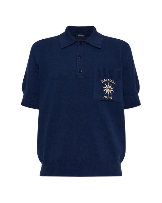 Balmain Blue Chest-Pocket Polo Shirt for men