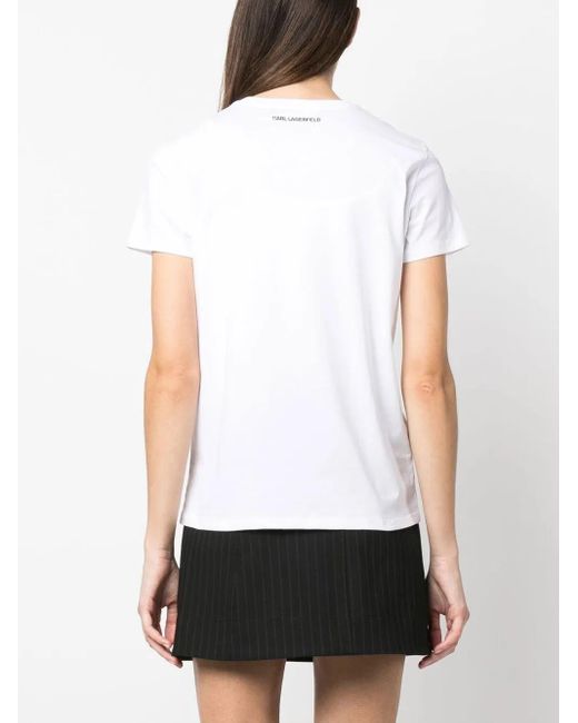 Karl Lagerfeld White Ikon Rhinestone-Embellished T-Shirt