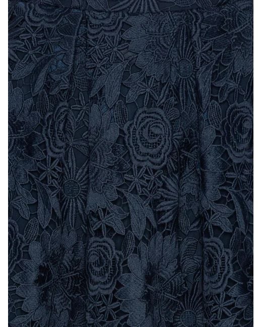 ROTATE BIRGER CHRISTENSEN Blue 3D Floral-Lace Midi Skirt