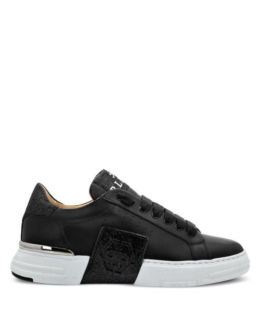 Philipp Plein Black Glitter Lo-top Leather Sneakers