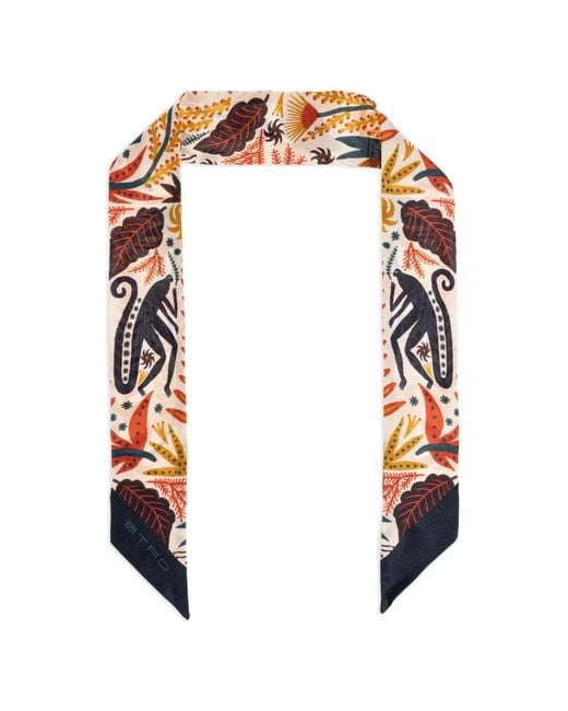 Etro White X Tabby Booth Monkey-Print Silk Scarf
