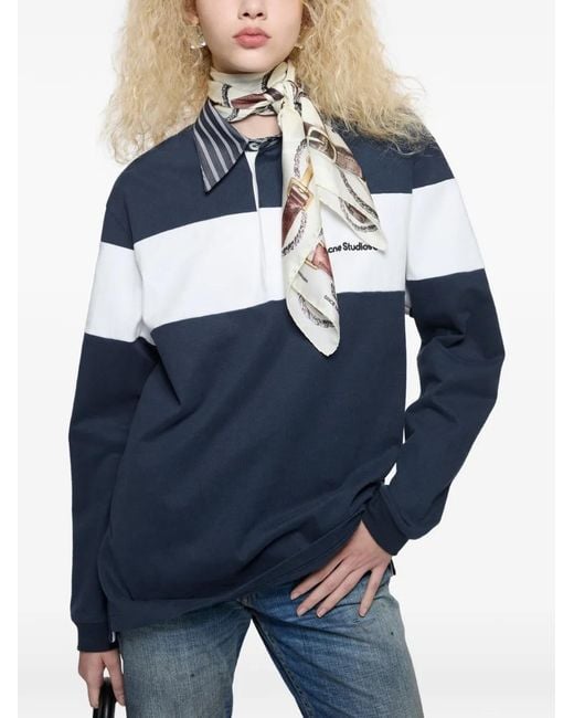 Acne Blue Striped Polo Sweatshirt