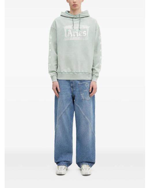 Aries Temple-Logo Hoodie in Blue Lyst UK