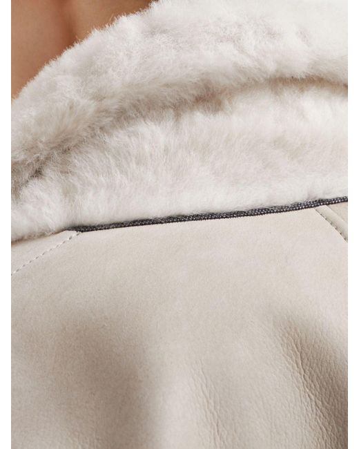 Veste en peau lainée à design réversible Brunello Cucinelli en coloris Natural