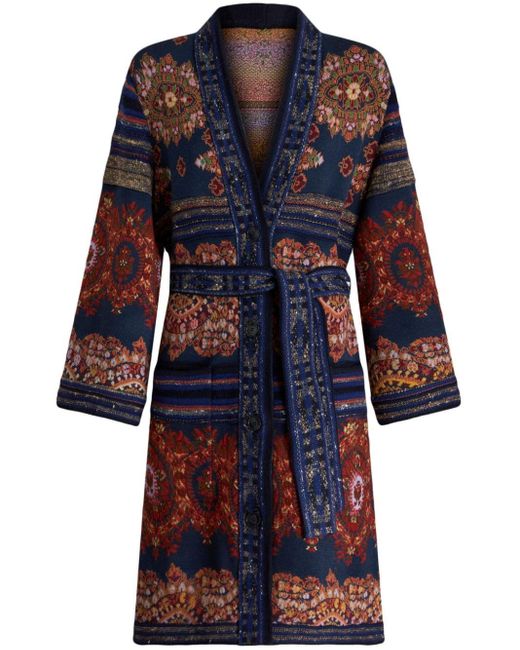 Etro Blue Paisley-print Belted Trench Coat
