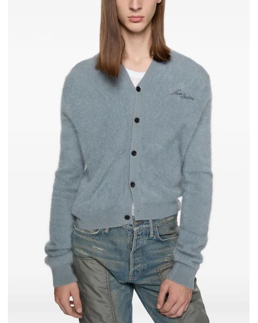 Acne Blue V-Neck Fuzzy Cardigan for men
