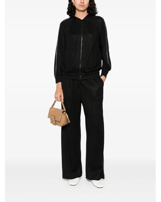 Brunello Cucinelli Black Stripe-Detail Zip-Up Hoodie