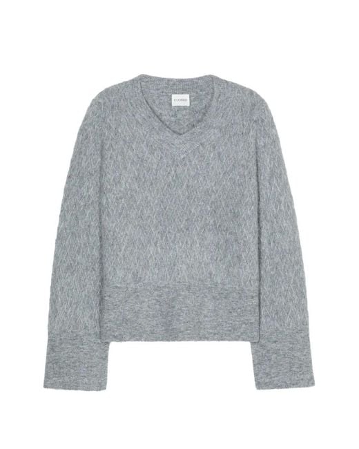 Closed Gray Gemusterter Pullover Mit V-Ausschnitt