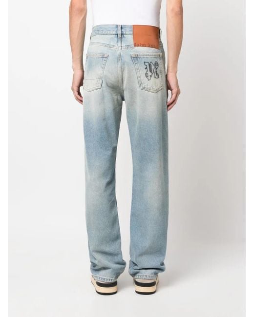 Palm Angels Blue Distressed Straight-leg Jeans for men
