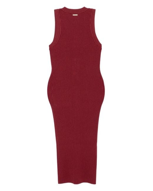 Michael Kors Ribbed Stretch Midi Dress in Red | Lyst