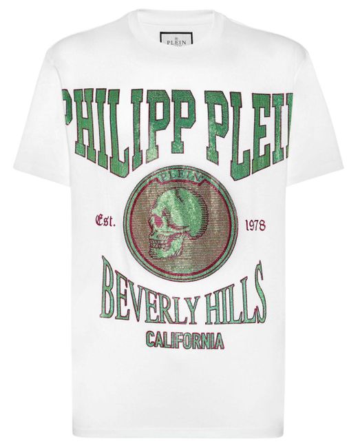 Philipp Plein Gray Crystal-embellished Cotton T-shirt for men