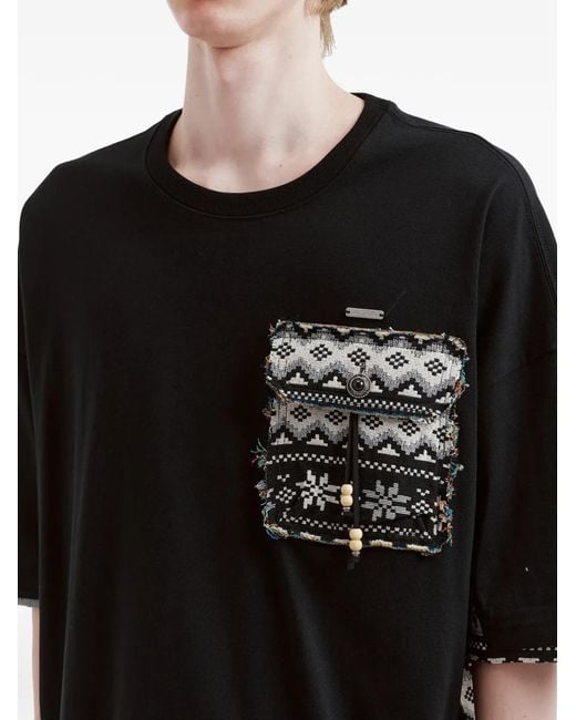 Musium Div. Black Patterned Pocket Cotton T-Shirt for men