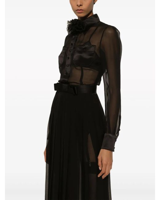 Dolce & Gabbana Black Floral-Appliqué Silk-Blend Dress