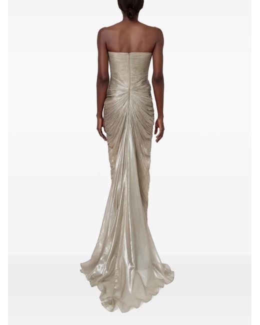 IRIS SERBAN Natural Adelaine Strapless Split Maxi Dress