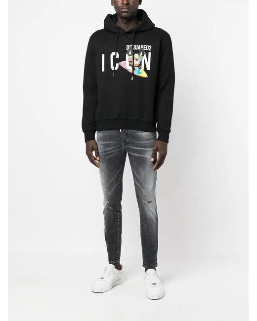DSquared² Black Logo-Print Drawstring Hoodie for men