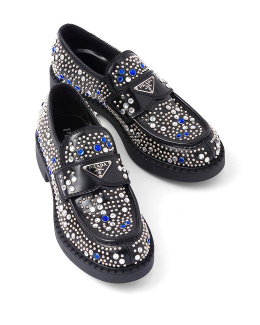 Prada Lewis Loafers Verfraaid Met Stras in het Zwart voor heren | Lyst NL