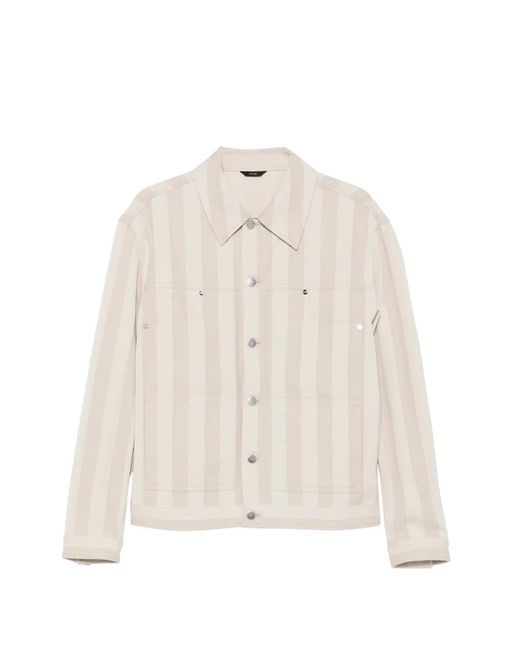 Fendi White Vertical-Stripe Denim Jacket for men