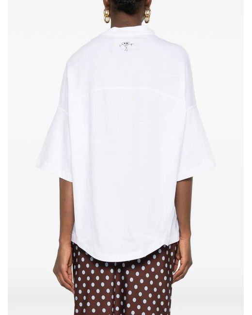 Plan C White Curved-Hem T-Shirt