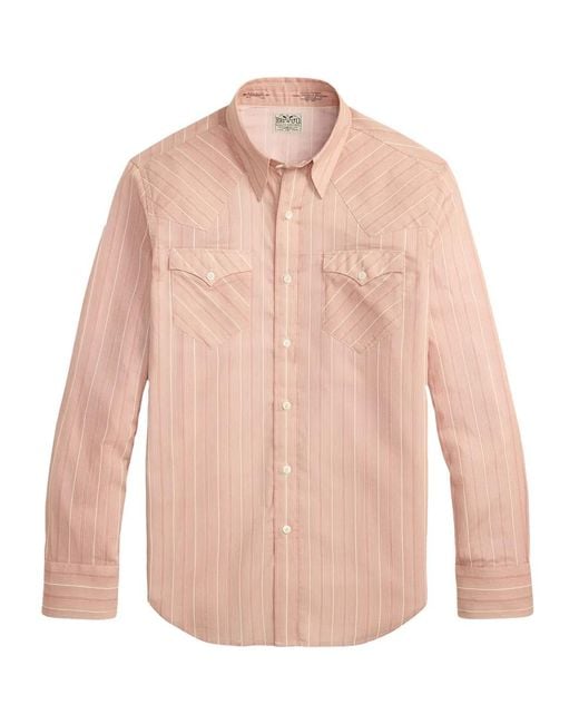 RRL Pink Striped Cotton Shirt for men