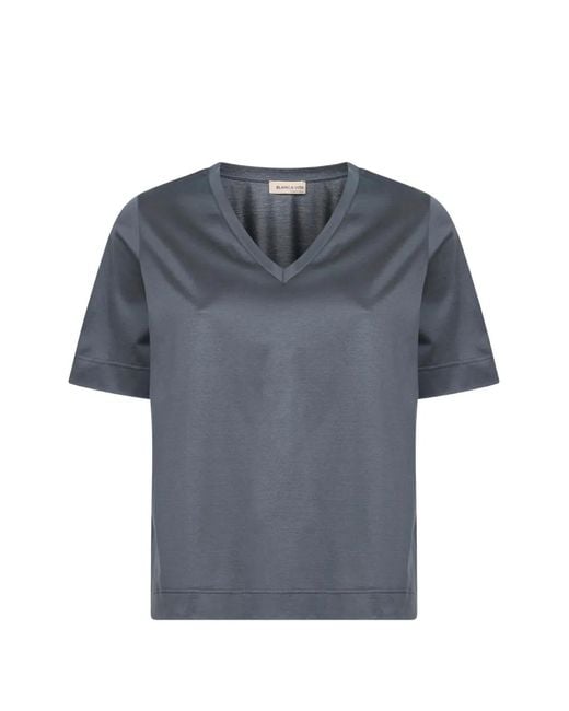 Blanca Vita Blue V-Neck Short-Sleeve T-Shirt