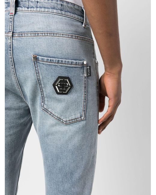 Philipp Plein Logo-plaque Skinny-cut Jeans in Blue for Men | Lyst