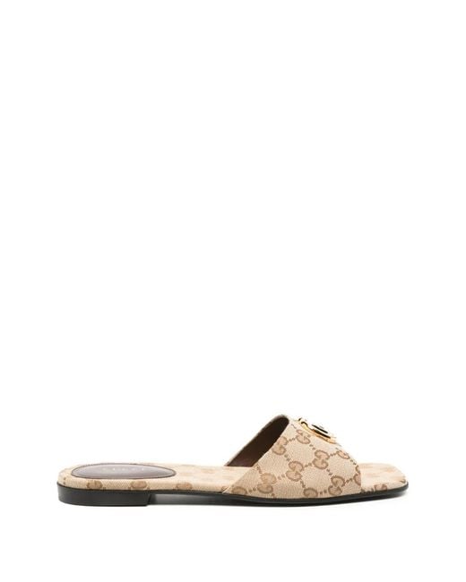Gucci White Double G Canvas Sandals