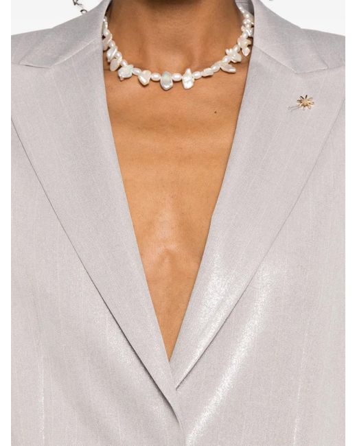 Manuel Ritz White Lurex Pinstriped Suit