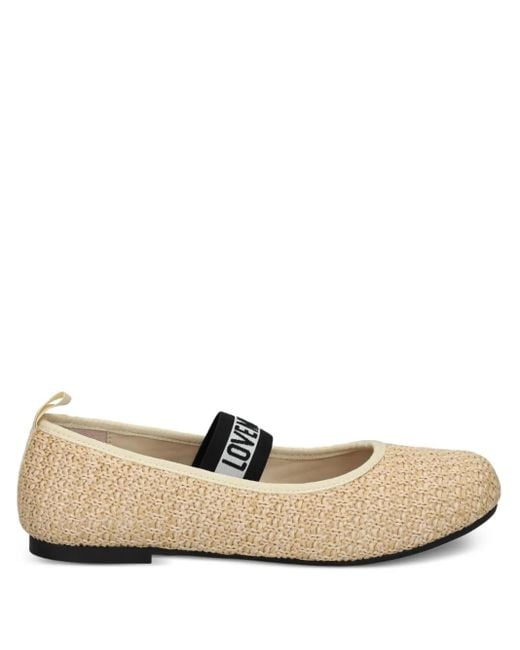 Love Moschino Natural Logo-Strap Ballerina Shoes