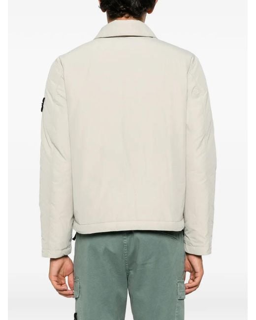 Stone Island White Logo-Patch Button-Up Jacket for men