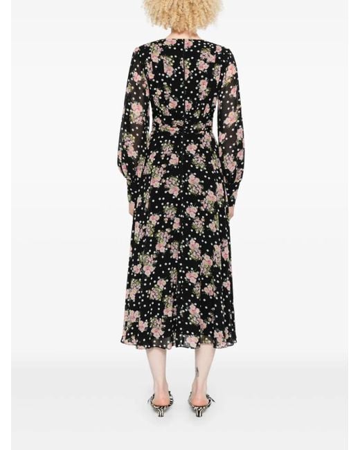 Nissa Black Printed Midi Dress