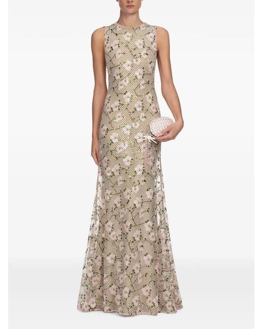 Self-Portrait Natural Rhinestone Floral-Print Maxi Dress