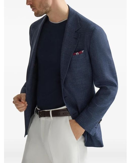 Brunello Cucinelli Blue Prince Of Wales Deconstructed Blazer for men