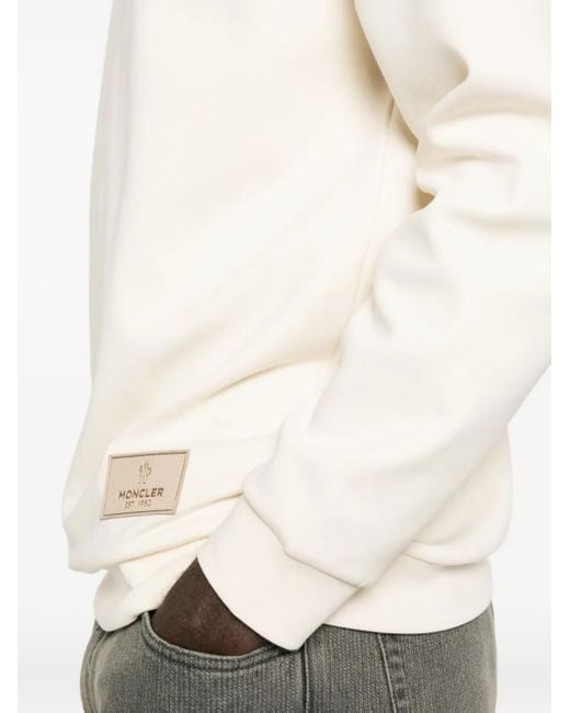 Moncler White Logo-Patch Crew Neck Sweatshirt for men
