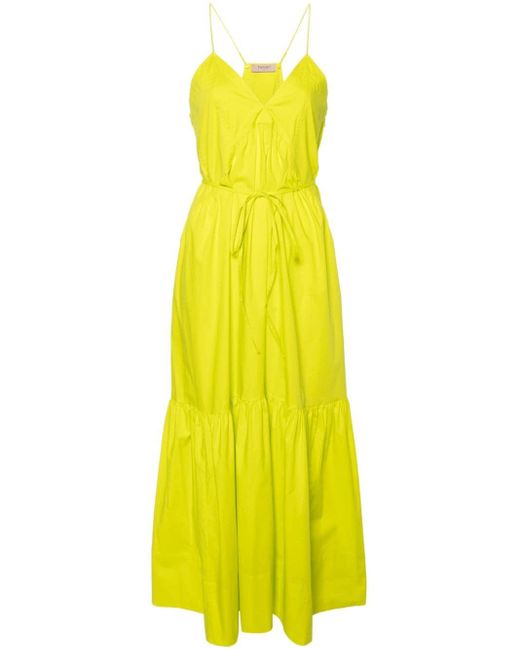 Twin Set Ruched-detail Poplin Maxi Dress in het Yellow