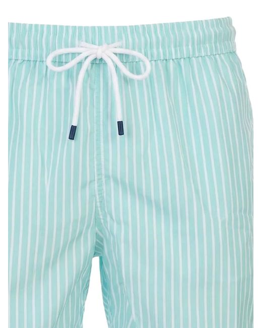 Fedeli Blue Drawstring-Detail Striped Swim Shorts for men