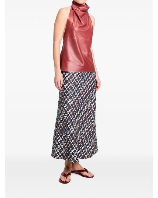 Twp Red Draped Leather Top