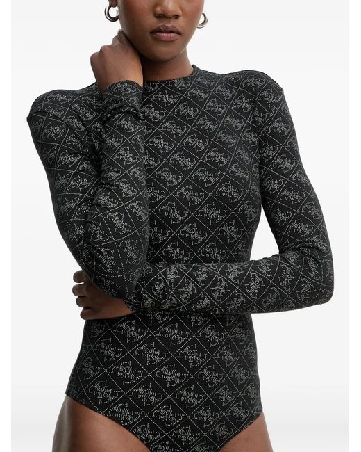 Guess Black Patterned Long-Sleeve Bodysuit