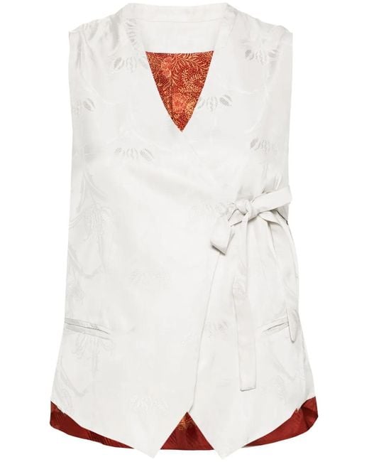 Ibrigu White Jacquard Tie-Fastening Waistcoat
