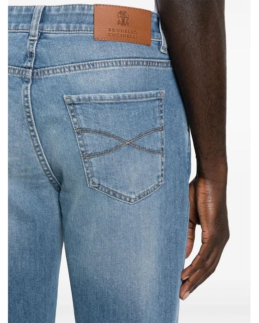 Brunello Cucinelli Blue Mid-Rise Straight-Leg Jeans for men