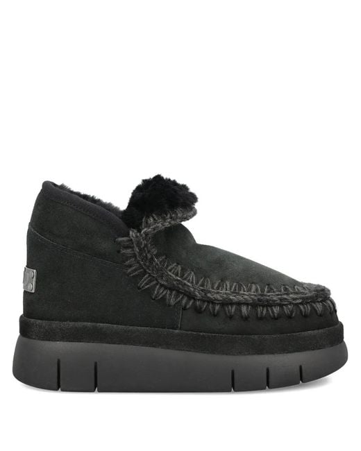 Mou Black Bounce Braided-Trim Shearling Ankle Boots