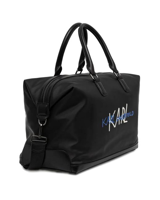 Karl Lagerfeld Black Logo-Print Holdall Bag for men