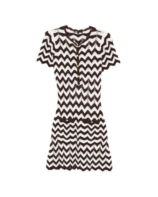 Maje White Zigzag Crochet Dress