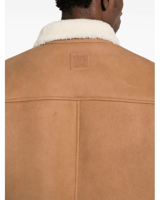 Loewe Brown Anagram-Embossed Leather Shirt Jacket for men