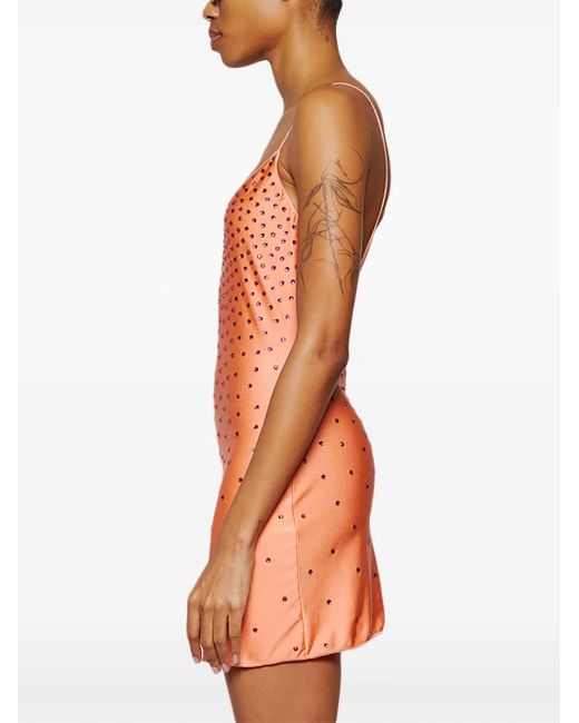Oseree Orange Robe Courte À Ornements En Cristal