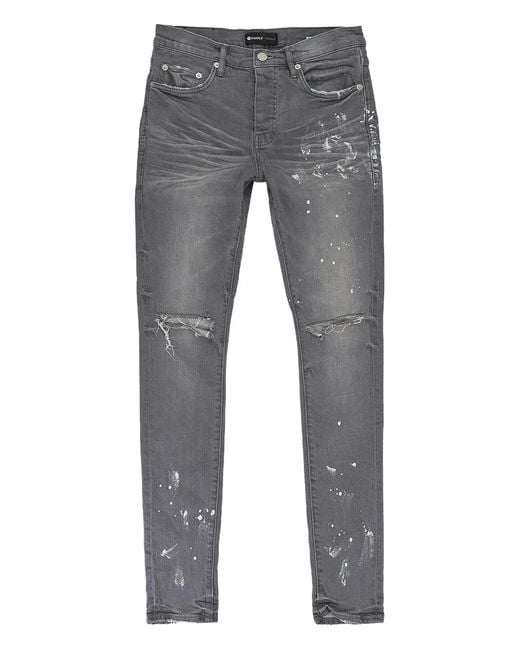 Purple Brand Gray Knee-Slit Paint-Splatter Jeans for men
