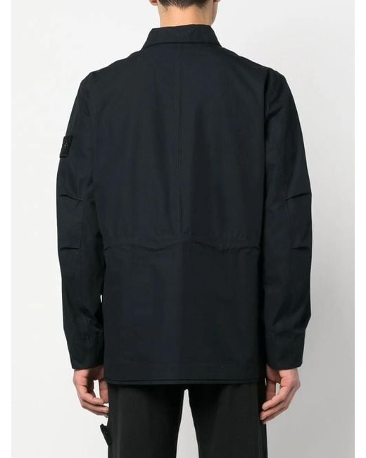 Stone Island Blue Compass-Patch Long-Sleeved Jacket for men