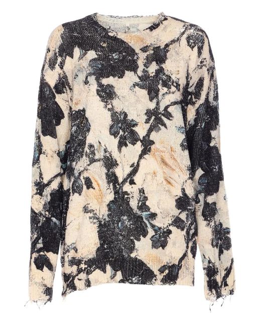 R13 Gray Distressed-Sweatshirt mit Blumen-Print
