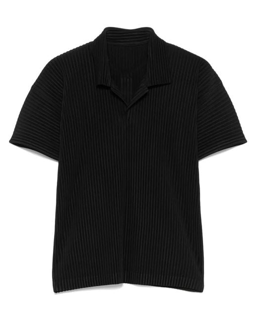 Homme Plissé Issey Miyake Black Pleated Polo Shirt for men