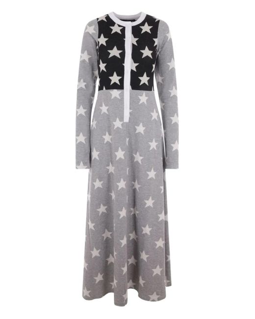 Reward If Found Gray Star-Print Button-Front Dress