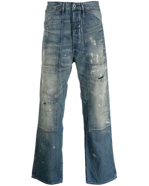 RRL Blue Millville Distressed Straight-leg Jeans for men